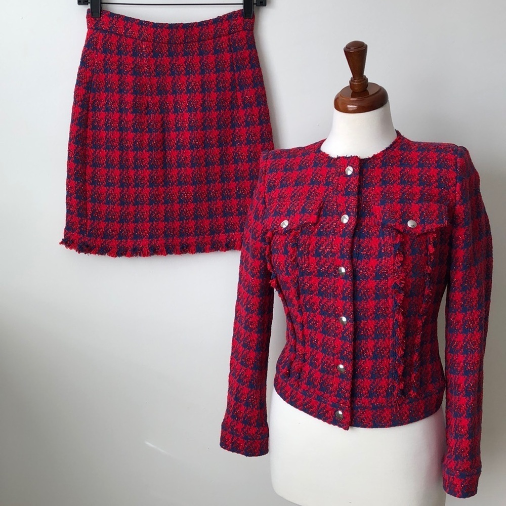 IRO Quilombe Metallic Frayed Tweed Jacket/Blazer Red and Blue Size 34 US 2(XS) - Picture 2 of 9